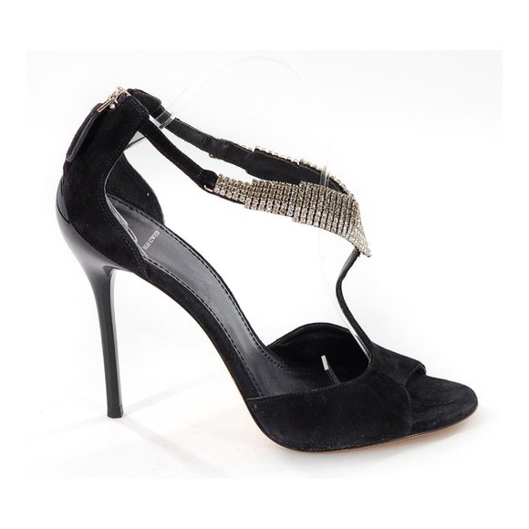 B BRIAN ATWOOD BFLORETO Suede Crystal Embellished Sandals T-Strap Black - Picture 5 of 14